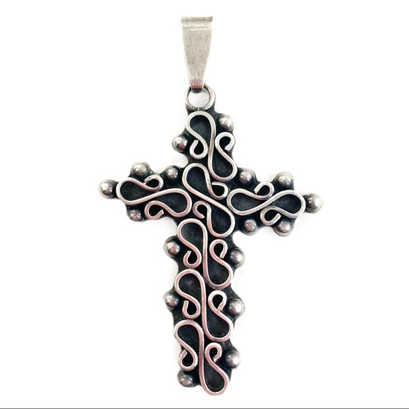 VTG Taxco Sterling Silver Modernist Cross Pendant - Picture 2 of 8